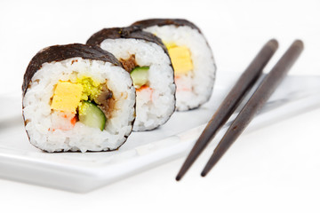 Japanese sushi ready to eat isolated on white