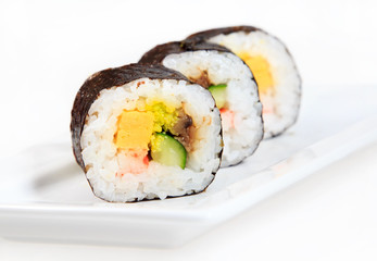 Japanese sushi ready to eat isolated on white