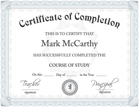 CERTIFICATE OF COMPLETION LAYOUT