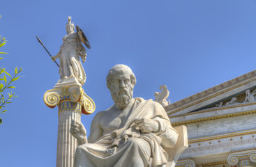 statues of Plato and Athena in the Academy of Athens