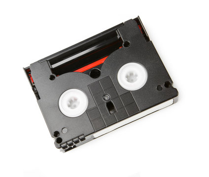 mini DV cassette on white background