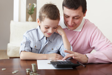 Father training the son to the finance