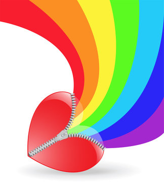 Rainbow Bends Of Red Heart With Fastener