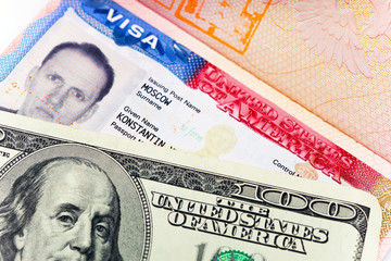 The American visa on page of the Russian international passport