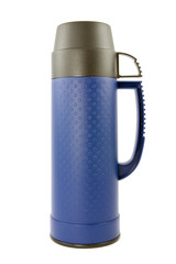 blue thermo flask  on a white background