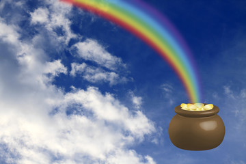 Pot with gold at the basis of a rainbow
