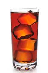 Black tea with ice on a white background