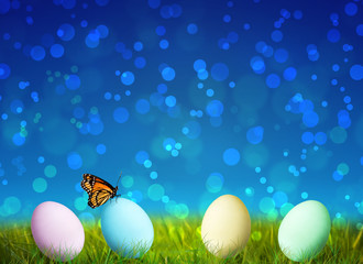 Colorful Easter Eggs on green grass