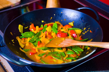 wok with colorful vegetables
