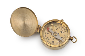 Old compass on a white background