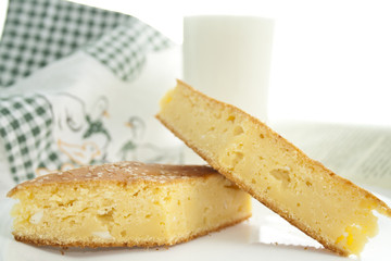 Cornbread with glass of yogurt