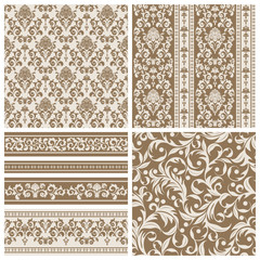 Set of seamless and borders from abstract beige plant