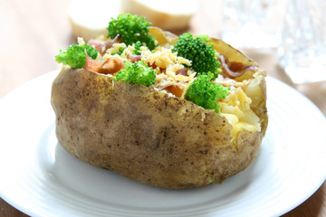 Bake Potato with Prosciutto , Cheese and Broccoli