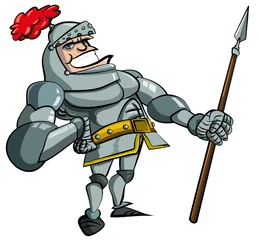 Fototapete Ritters Cartoon-Ritter in Rüstung mit einem Speer