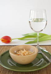 Coleslaw Salad with Water Glass and Tulip