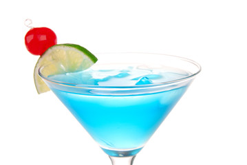 Blue Cosmopolitan cocktail with pina colada
