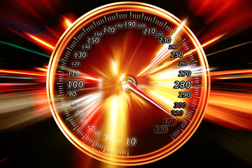 image of the speedometer on the background of night road