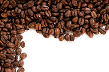 Coffee beans on the white background with copy space