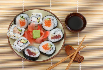 sushi and chopsticks close-up