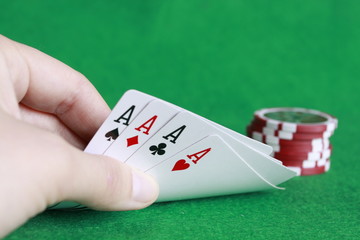 Poker - Chips Spielkarten Ass 14