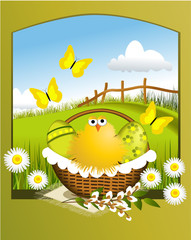 Easter chicken in Easter basket
