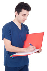 Doctor making a note
