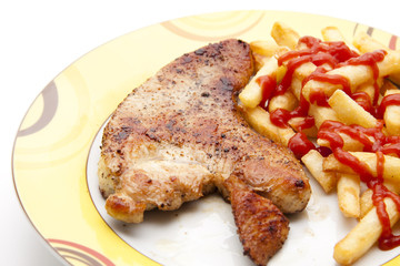 Putensteak mit Pommes Frites