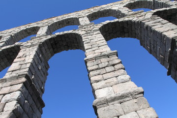 The famous Roman Aqueduct in Segovia in Spain.