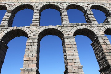 The famous Roman Aqueduct in Segovia in Spain.