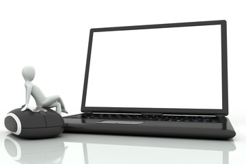 3d human sitting on a laptop