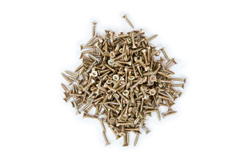 Many small brass self-atack screws isolated