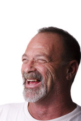Old Guy in Gray Beard and Mustache Laughing
