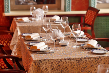Wine glasses on a table