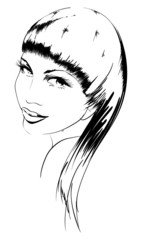 Hand-drawn fashion model. Vector illustration. Woman's face