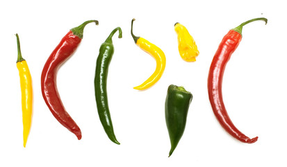 different kinds of hot pepper, top view