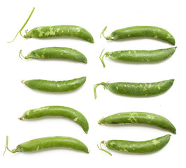 fresh pea pods of different size and shape