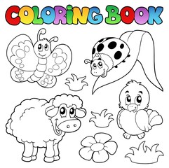 Coloring book with spring animals