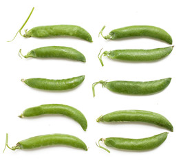 fresh pea pods of different size and shape