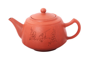 Clay teapot with drawing