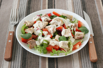 salad with boiled chicken and sauce