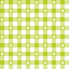Seamless Pattern Green Check Flowers © Jan Engel