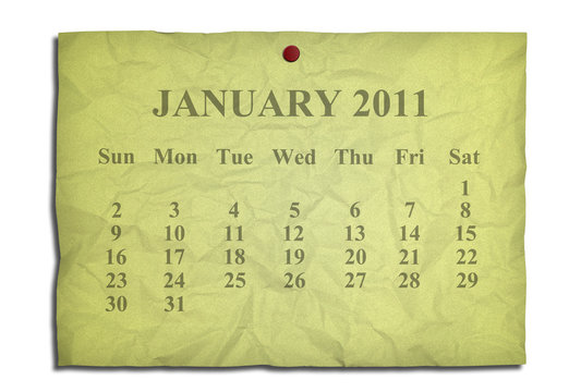 Calendar january 2011 on old Crumpled paper