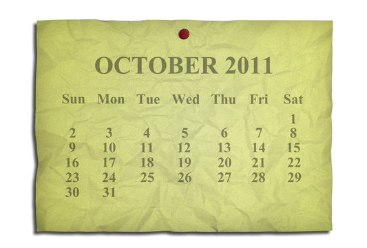 Calendar october 2011 on old Crumpled paper