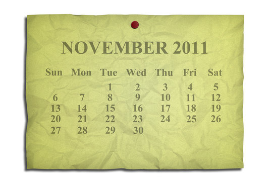Calendar november 2011 on old Crumpled paper