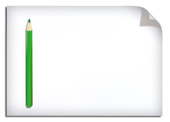 White paper and colored pencil isolated on white