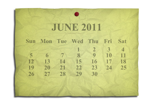 Calendar june 2011 on old Crumpled paper