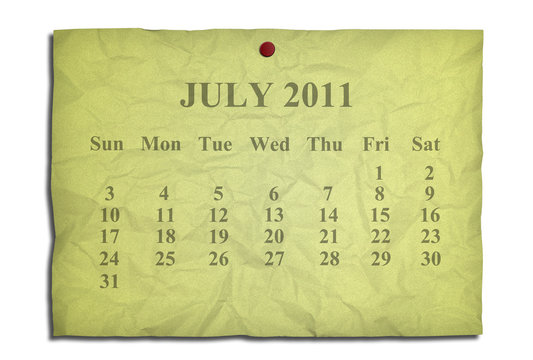 Calendar july 2011 on old Crumpled paper