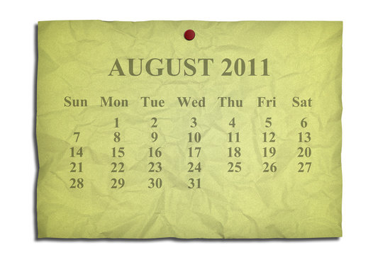 Calendar august 2011 on old Crumpled paper