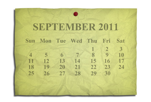 Calendar september 2011 on old Crumpled paper