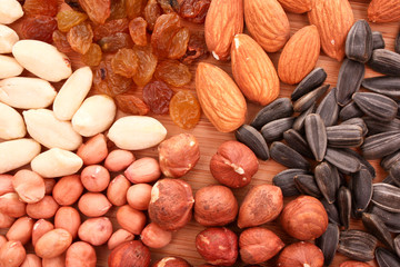 Nuts, raisins and sunflower seeds